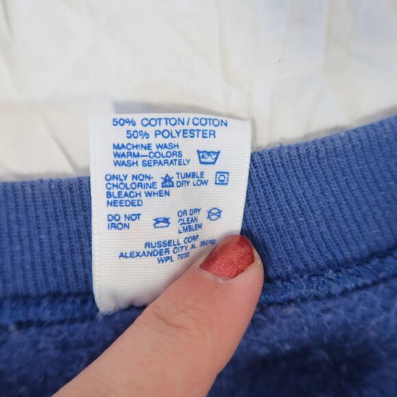 Vintage 90s Johnny Tillotson Blue Classic Car Graphic Sweatshirt XL - Picture 5 of 5